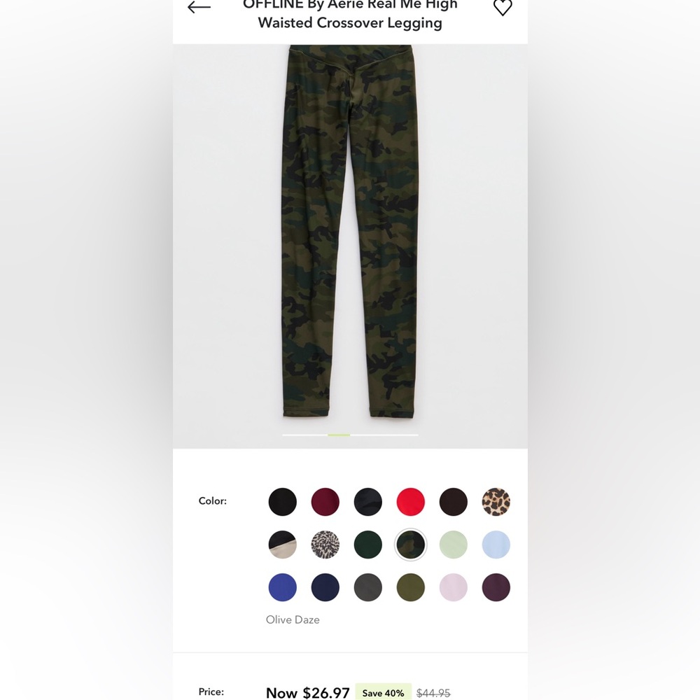 Aerie Olive Camo High Waisted Leggings